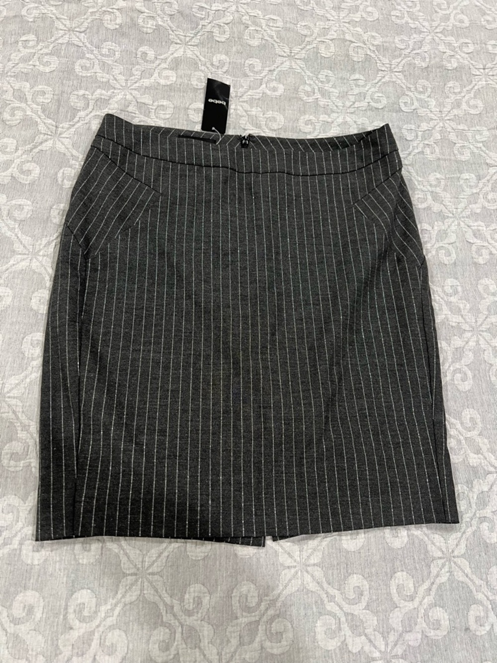bebe Charcoal Black Pinstripe Pencil Skirt